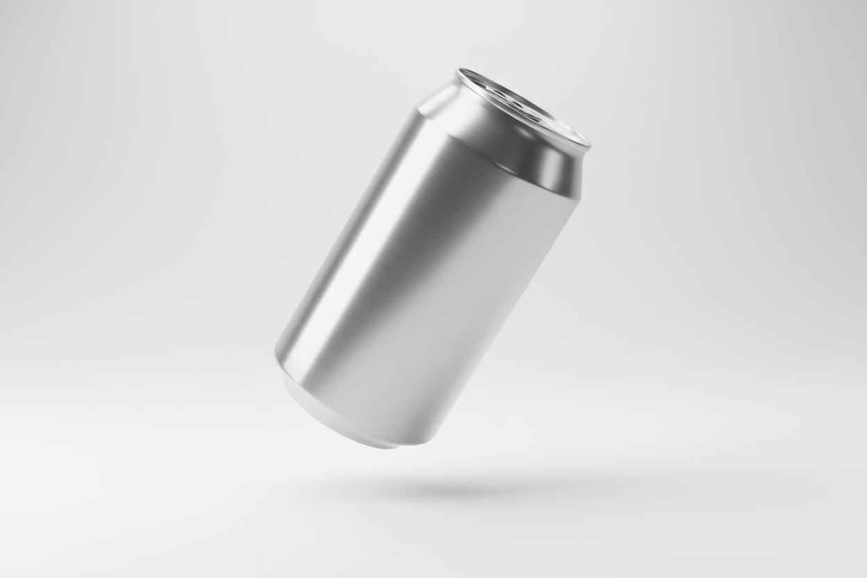 silver can floating with plain background